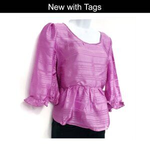 Line + Dot Pink 100% Silk Peplum Top Size Large* See Description